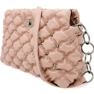 GILDA PARIS - Waffle Quilted Studded Shoulder Handbag with Strap in Pink